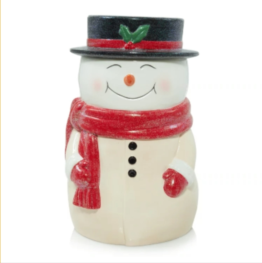 YANKEE CANDLE PORCELAIN SNOWMAN COOKIE JAR CANDLEHOLDER NWT 2021 RETIRED